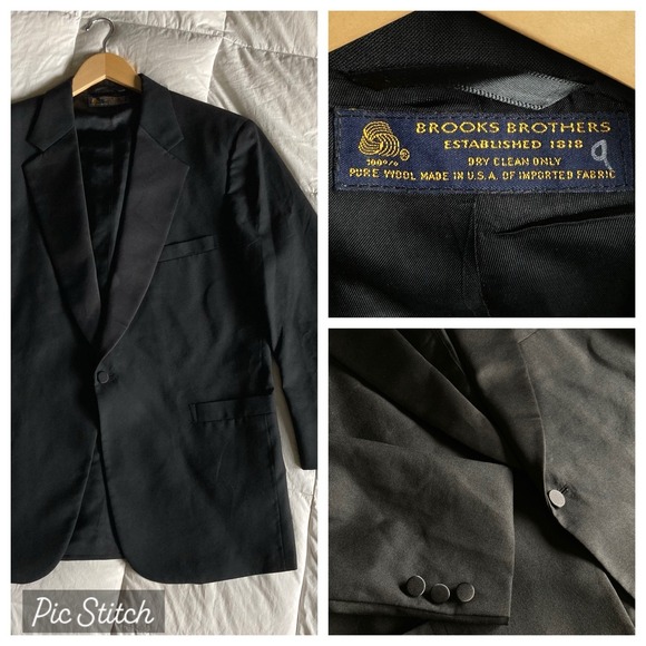 Brooks Brothers Other - Vtg USA Brooks Brothers Wool Tuxedo Dinner Jacket Men's 44R Black Satin Lapel